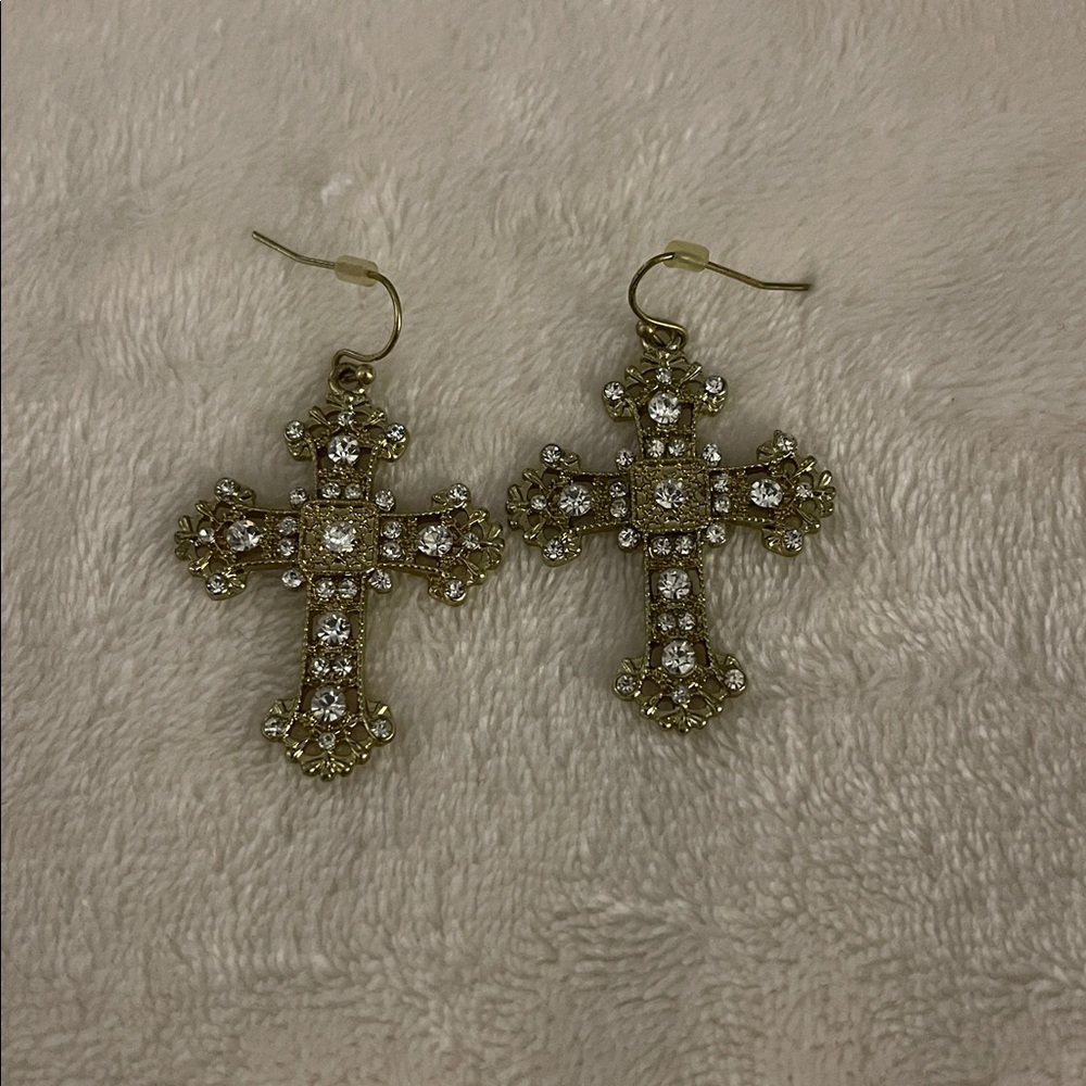 Elegant Gold Cross Earrings